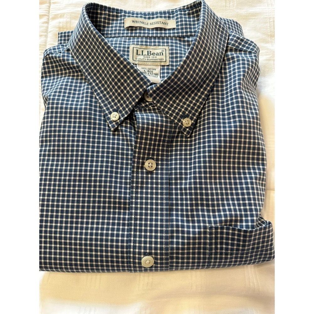 LL Bean Shirt Men's Large Regular Blue Wrinkle Resist Long Sleeve Button Down